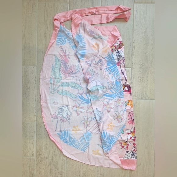 Tropical flamingo print swimsuit cover up/sarong/skirt with ties - one size - Picture 9 of 10